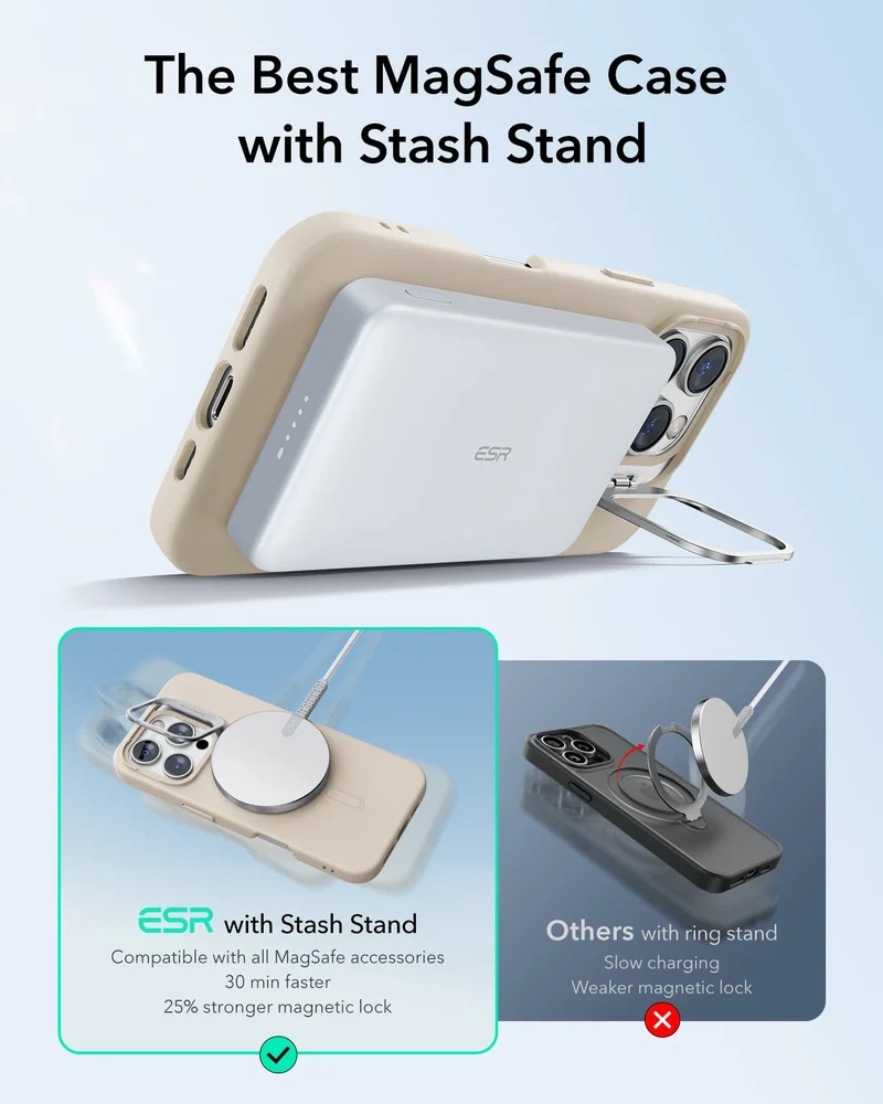 iPhone 16 Pro Max Cloud Soft Case with Stash Stand (HaloLock) - Light Tan