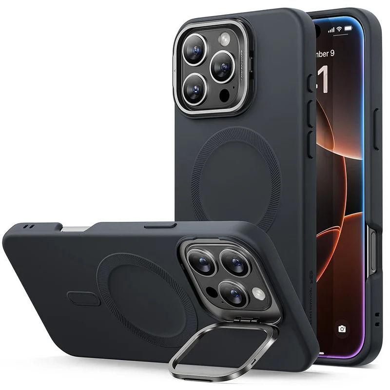 iPhone 16 Pro Max Cloud Soft Case with Stash Stand (HaloLock) - Black